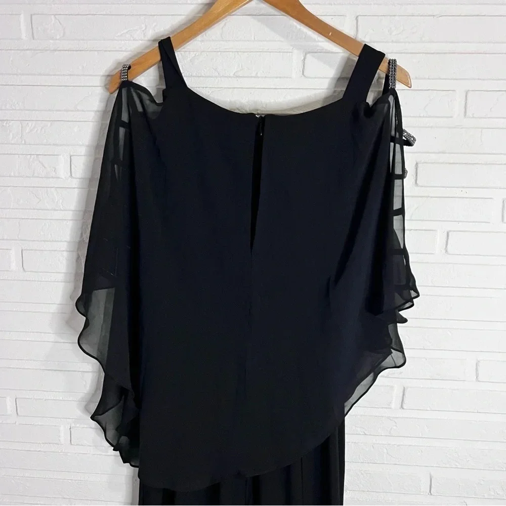 MSK Black Embellished Chiffon Poncho Cold Shoulder Jumpsuit, Women’s Size Small - Picture 8 of 9